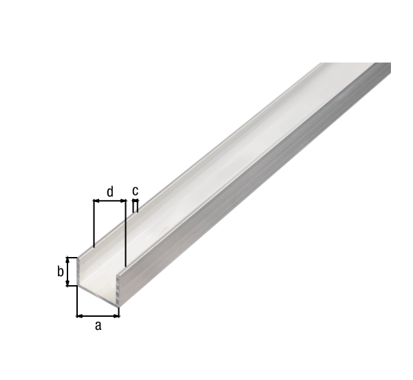 Profilé Forme U, Matériau: Aluminium, Finition: brute, Largeur: 30 mm, Hauteur: 20 mm, Épaisseur du matériau: 2 mm, Largeur d'ouverture: 26 mm, Longueur: 1000 mm