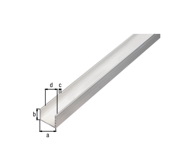 BA-Profile, U shape, Material: Aluminium, Surface: untreated, Width: 15 mm, Height: 10 mm, Material thickness: 1.5 mm, Clear width: 12 mm, Length: 2600 mm