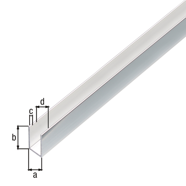 U profile, with protective film, Material: Aluminium, Surface: chrome design, Width: 10 mm, Height: 10 mm, Material thickness: 1 mm, Clear width: 8 mm, Length: 1000 mm