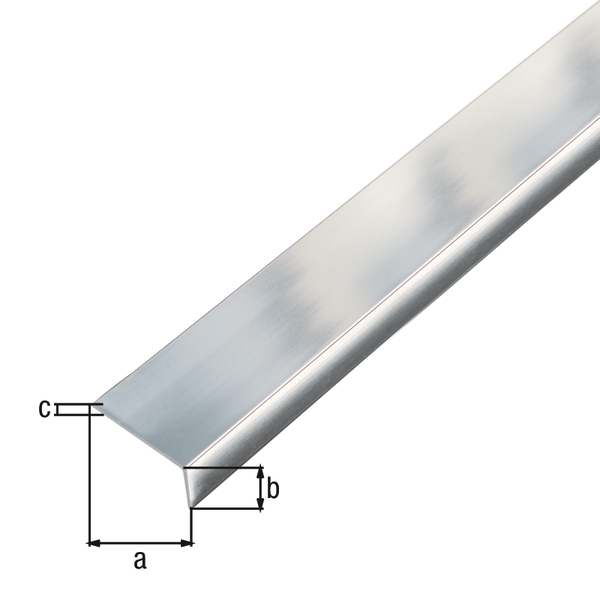 Angle profile, self-adhesive, Material: Aluminium, Surface: chrome design, Width: 20 mm, Height: 10 mm, Material thickness: 1 mm, Type: unequal sided, self-adhesive, Length: 2000 mm