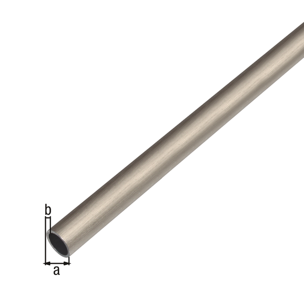 Tube rond, avec film de protection, Matériau: Aluminium, Finition: design inox, foncé, Diamètre: 15 mm, Épaisseur du matériau: 1 mm, Longueur: 1000 mm