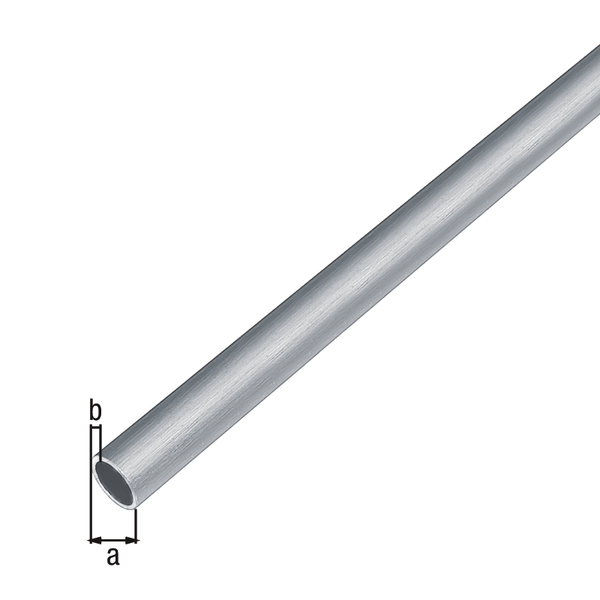 Perfil cilíndrico, Material: Aluminio, Superficie: diseño de acero inoxidable, claro, Diámetro: 8 mm, Espesura del material: 1 mm, Longitud: 2000 mm