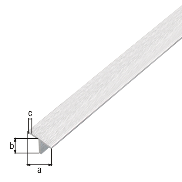 Perfil en T, Material: Aluminio, Superficie: diseño de acero inoxidable, claro, Anchura: 15 mm, Altura: 15 mm, Espesura del material: 1,5 mm, Longitud: 1000 mm