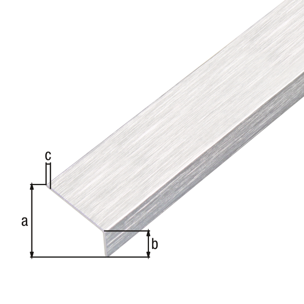 Perfil en ángulo, autoadhesivo, con película de protección, Material: Aluminio, Superficie: diseño de acero inoxidable, claro, Anchura: 15 mm, Altura: 10 mm, Espesura del material: 1 mm, Versión: lados desiguales, autoadhesivo, Longitud: 1000 mm