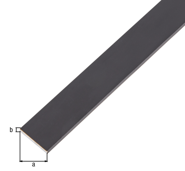 Perfil plano, Material: Aluminio, Superficie: anodizado en negro, Anchura: 20 mm, Espesura del material: 2 mm, Longitud: 1000 mm