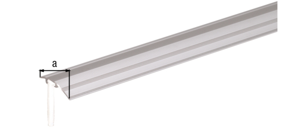 Perfil de acabado, fijación oculta, Material: Aluminio, Superficie: anodizado plateado, Anchura: 38 mm, Longitud: 900 mm, Espesura del material: 1,50 mm, Embalado SB
