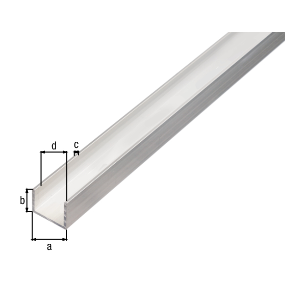 Profil BA, forma U, materiał: aluminium, powierzchnia: surowa, Szerokość: 16 mm, Wysokość: 13 mm, Grubość materiału: 1,5 mm, Szerokość światła: 13 mm, Długość: 1000 mm