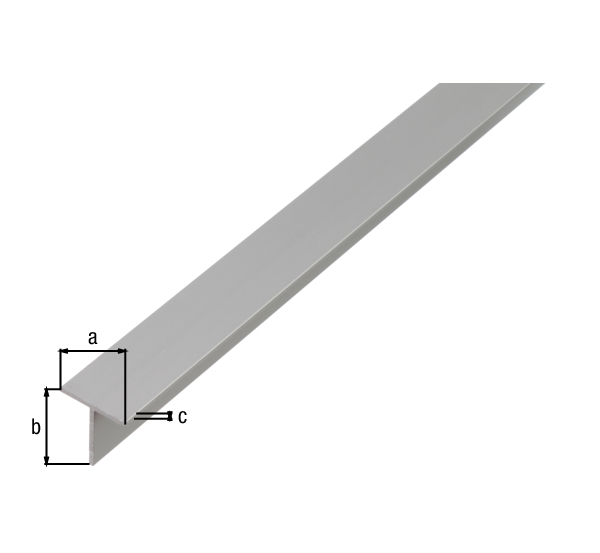 BA-Profil, T-Form, Material: Aluminium, Oberfläche: natur, Breite: 20 mm, Höhe: 20 mm, Materialstärke: 1,5 mm, Länge: 2600 mm