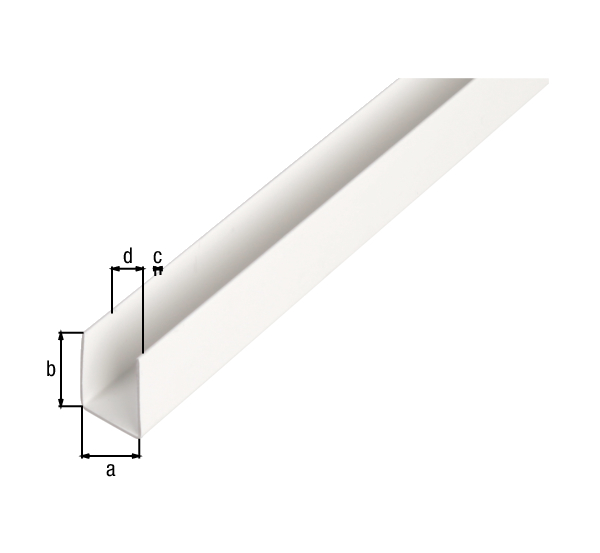 Profilo ad U, Materiale: PVC-U, colore bianco, larghezza: 21 mm, altezza: 20 mm, Spessore del materiale: 1 mm, larghezza netta: 19 mm, Lunghezza: 2600 mm