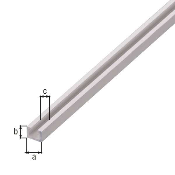 Perfil en C, Material: Aluminio, Superficie: anodizado plateado, Anchura: 14 mm, Altura: 10 mm, 6 mm, Longitud: 2000 mm, Espesura del material: 2,00 mm