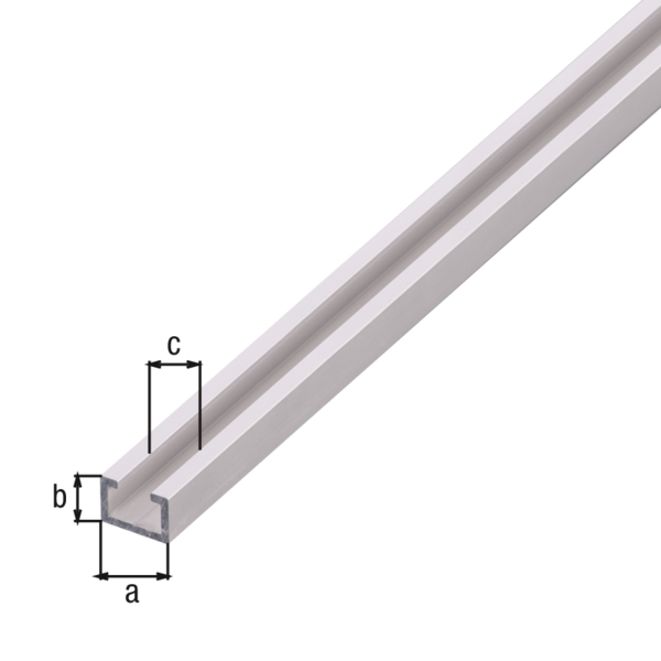 Profil C, materiał: aluminium, powierzchnia: anodowana srebrna, Szerokość: 17 mm, Wysokość: 11 mm, Szerokość rowka: 8 mm, Długość: 1000 mm, Grubość materiału: 2,00 mm