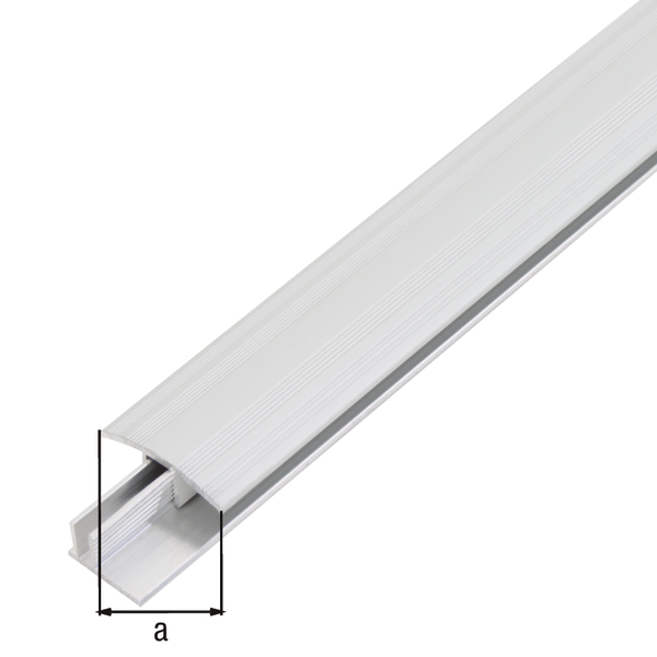 Profil przejściowy Duo, materiał: aluminium, powierzchnia: profil nośny: surowa, profil wierzchni: anodowana srebrna, Szerokość: 34 mm, Długość: 1000 mm, Grubość materiału: 1,80 mm, Opakowanie do sklepów samoobsługowych