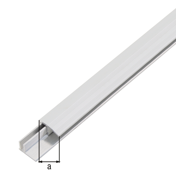 Perfil de tope Duo, Material: Aluminio, Superficie: Perfil de base: expuesto, perfil superior: anodizado en tonalidad plateada, Anchura: 22 mm, Longitud: 1000 mm, Espesura del material: 1,80 mm, Embalado SB