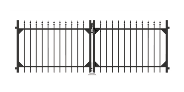 Double gate Chaussee, Material: Aluminium, Surface: black matt powder-coated, for setting in concrete, Type: divided in the middle, Nominal width: 3000 mm, Clear width: 3010 mm, Frame width gate leaf: 1435 mm, Frame width second gate leaf: 1435 mm, Height: 1000 mm