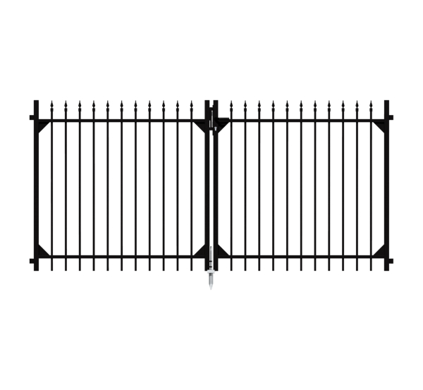 Double gate Chaussee, Material: Aluminium, Surface: black matt powder-coated, for setting in concrete, Type: divided in the middle, Nominal width: 3000 mm, Clear width: 3010 mm, Frame width gate leaf: 1435 mm, Frame width second gate leaf: 1435 mm, Height: 1200 mm