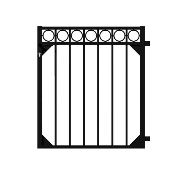 Single gate Circle, Material: Aluminium, Surface: black matt powder-coated, for setting in concrete, Nominal width: 1000 mm, Clear width: 965 mm, Height: 1000 mm, Frame width: 880 mm