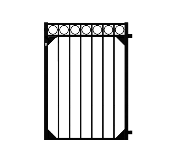 Single gate Circle, Material: Aluminium, Surface: black matt powder-coated, for setting in concrete, Nominal width: 1000 mm, Clear width: 965 mm, Height: 1200 mm, Frame width: 880 mm