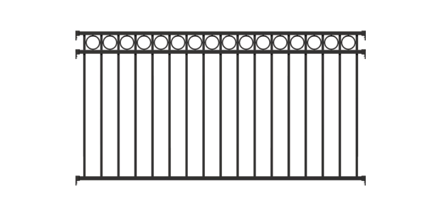 Fence panel Circle, Material: Aluminium, Surface: black matt powder-coated, Clear width: 2000 mm, Height: 1000 mm, Traverse: 38 x 25 mm, Filling bar: 16 x 16 mm