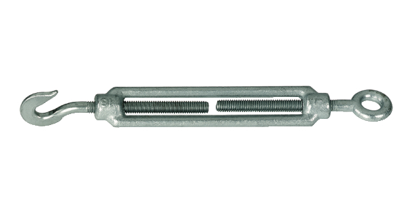 Turnbuckle, Material: raw steel, Surface: galvanised, Min. distance: 150 mm, Max. distance: 235 mm, Thread: M6, 15-year warranty against rusting through