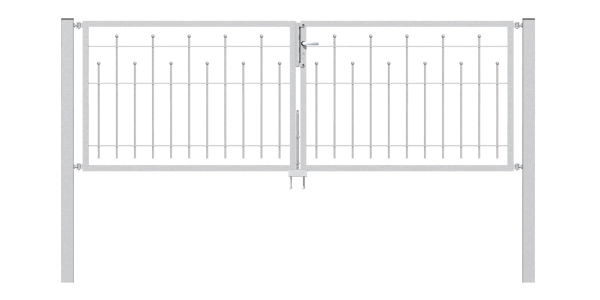 Double gate Madrid, Material: raw steel, Surface: hot-dip galvanised passivated, for setting in concrete, Nominal width: 3000 mm, Clear width: 3000 mm, Frame width gate leaf: 1425 mm, Frame width second gate leaf: 1425 mm, Height: 800 mm, Frame width: 2880 mm, Frame thickness: 40 x 40 mm, 15-year warranty against rusting through