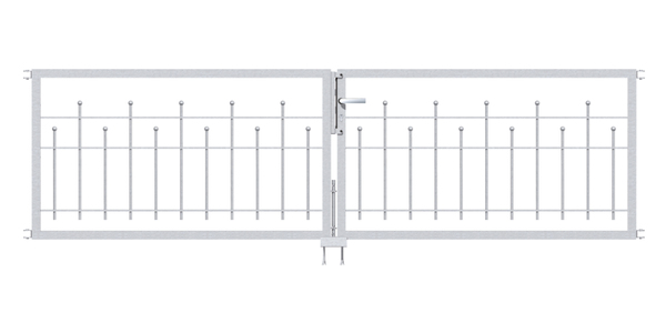 Double gate Madrid, Material: raw steel, Surface: hot-dip galvanised passivated, Nominal width: 3000 mm, Clear width: 3000 mm, Frame width gate leaf: 1425 mm, Frame width second gate leaf: 1425 mm, Height: 800 mm, Frame width: 2880 mm, Frame thickness: 40 x 40 mm, 15-year warranty against rusting through