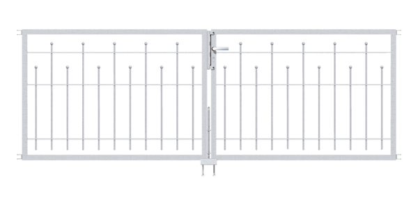 Double gate Madrid, Material: raw steel, Surface: hot-dip galvanised passivated, for setting in concrete, Nominal width: 3000 mm, Clear width: 3000 mm, Frame width gate leaf: 1425 mm, Frame width second gate leaf: 1425 mm, Height: 1000 mm, Frame width: 2880 mm, Frame thickness: 40 x 40 mm, 15-year warranty against rusting through