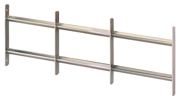 Fenstergitter Venlo, Befestigung in der Fensterlaibung, Ausziehgitter ohne Zierelemente, Material: Stahl roh, Oberfläche: galvanisch blau verzinkt, min. Breite: 700 mm, max. Breite: 1050 mm, Gesamthöhe: 300 mm, Anzahl Traversen: 2, 15 Jahre Garantie gegen Durchrosten