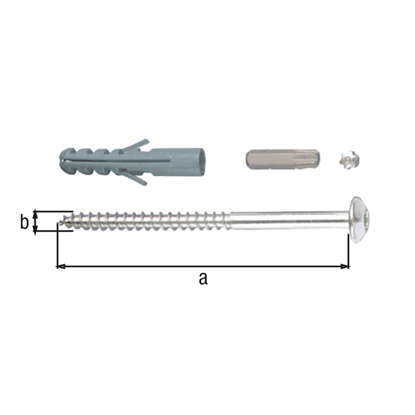 Screw set, for the fixation of window grilles, Material: raw steel, Surface: galvanised, Contents per PU: 4 Piece, Length: 105 mm, Diameter: 7 mm, 15-year warranty against rusting through, Retail packaged