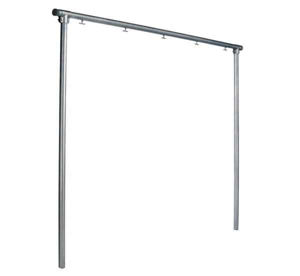 Laundry dryer frame, Material: raw steel, Surface: galvanised, for setting in concrete, Width: 3000 mm, Total height: 2548 mm, Tube Ø: 48 mm, No. of hooks: 5, 15-year warranty against rusting through