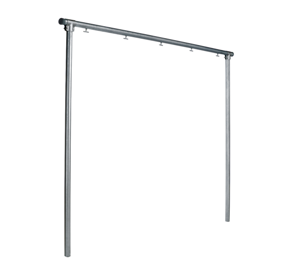Laundry dryer frame, Material: raw steel, Surface: galvanised, for setting in concrete, Width: 4000 mm, Total height: 2548 mm, Tube Ø: 48 mm, No. of hooks: 7, 15-year warranty against rusting through