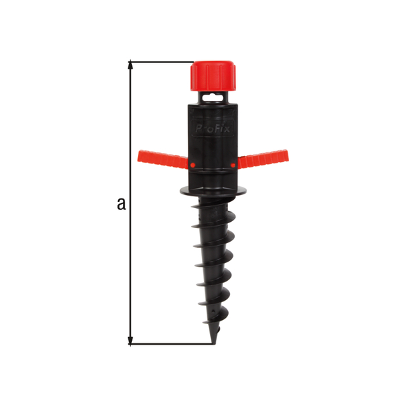 Einschraub-Bodenhülse, für alle Standrohre von Ø17 bis 33 mm geeignet, Material: Kunststoff, Farbe: schwarz / rot, Gesamtlänge: 400 mm