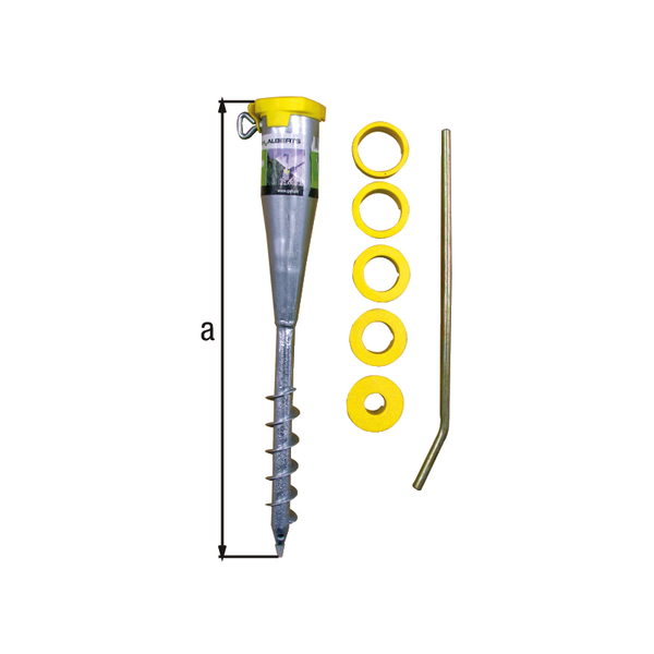 Porta palo da avvitare nel terreno per tubi con Ø da 25 a 65 mm, adatto per tutti i tubi verticali da Ø25 a 65 mm, Materiale: acciaio grezzo, superficie: zincata a fuoco, lunghezza totale: 560 mm, 15 anni di garanzia contro la formazione di ruggine