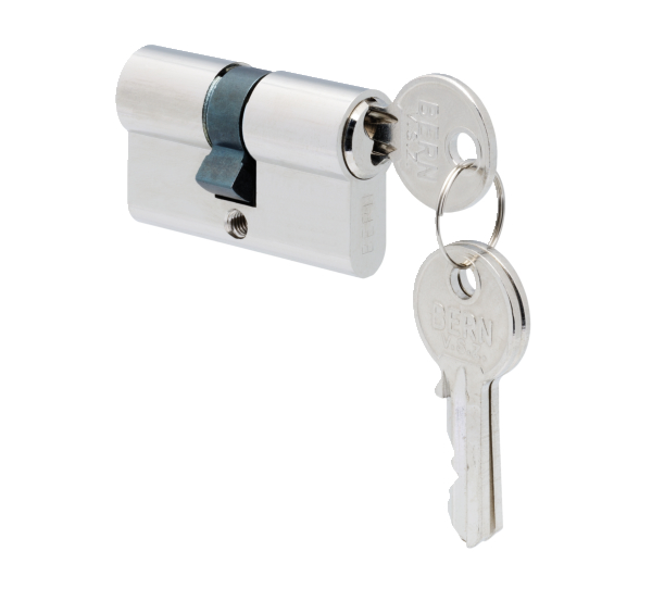 Profile cylinder with two keys, Material: brass, Surface: nickel-plated, Length: 44 mm, Size: 22/22