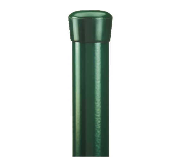 Fence post for ornamental grille Deco and ornamental mesh Rondo, Material: raw steel, Surface: zinc phosphate plated, green powder-coated RAL 6005, Length: 1200 mm, Post dia.: 28 mm, 10-year warranty against rusting through