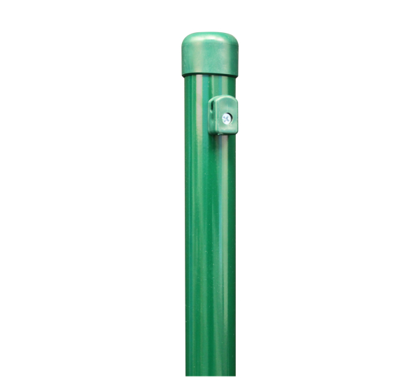 Fence post for wire mesh fences, Material: raw steel, Surface: zinc phosphate plated, green powder-coated RAL 6005, for setting in concrete, Length: 900 mm, Post dia.: 34 mm, Mesh height: 600 mm, 10-year warranty against rusting through