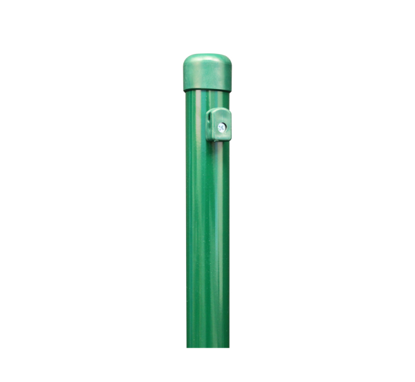 Fence post for wire mesh fences, Material: raw steel, Surface: zinc phosphate plated, green powder-coated RAL 6005, for setting in concrete, Length: 2000 mm, Post dia.: 38 mm, Mesh height: 1500 mm, 10-year warranty against rusting through