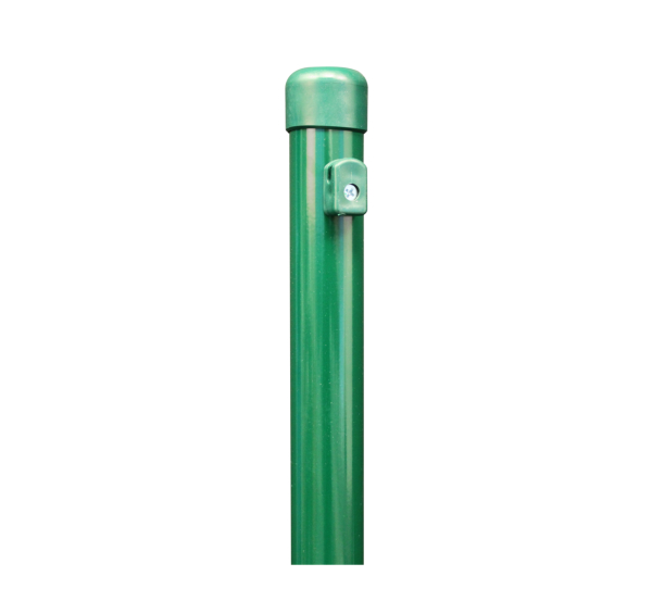 Fence post for wire mesh fences, Material: raw steel, Surface: zinc phosphate plated, green powder-coated RAL 6005, for setting in concrete, Length: 2250 mm, Post dia.: 38 mm, Mesh height: 1750 mm, 10-year warranty against rusting through