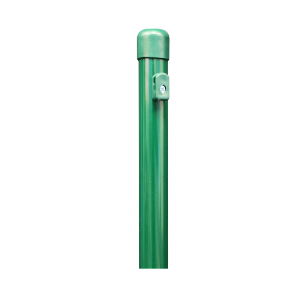 Fence post for wire mesh fences, Material: raw steel, Surface: zinc phosphate plated, green powder-coated RAL 6005, for setting in concrete, Length: 2250 mm, Post dia.: 42 mm, Mesh height: 1750 mm, 10-year warranty against rusting through