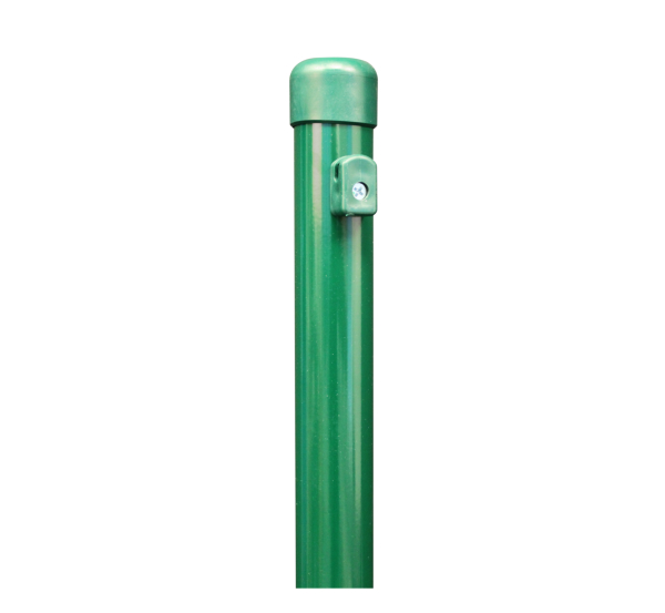 Fence post for wire mesh fences, shortened, for the fixation with fence post spikes, Material: raw steel, Surface: zinc phosphate plated, green powder-coated RAL 6005, Length: 965 mm, Post dia.: 34 mm, Mesh height: 800 mm, 10-year warranty against rusting through