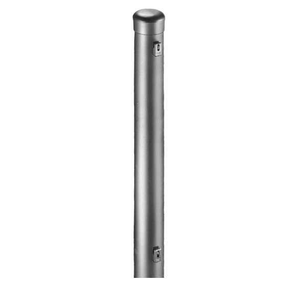 Zaunpfosten, gebohrt, gerade, für Maschendrahtgeflechte, Material: Stahl roh, Oberfläche: feuerverzinkt, zum Einbetonieren, Länge: 1750 mm, Pfosten-Ø: 42 mm, Wandstärke: 1,5 mm, Anzahl Drahthalter: 3, 15 Jahre Garantie gegen Durchrosten