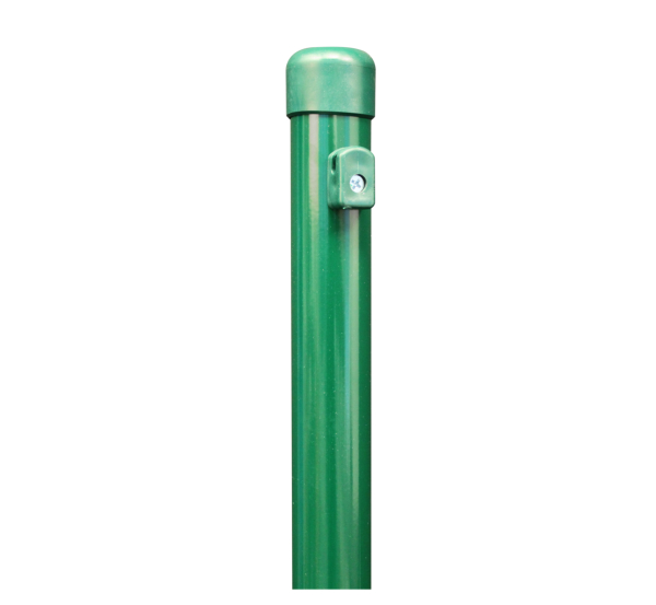 Fence post for wire mesh fences, Material: raw steel, Surface: sendzimir galvanised, green powder-coated RAL 6005, Length: 1150 mm, Post dia.: 34 mm, Mesh height: 800 mm, 15-year warranty against rusting through
