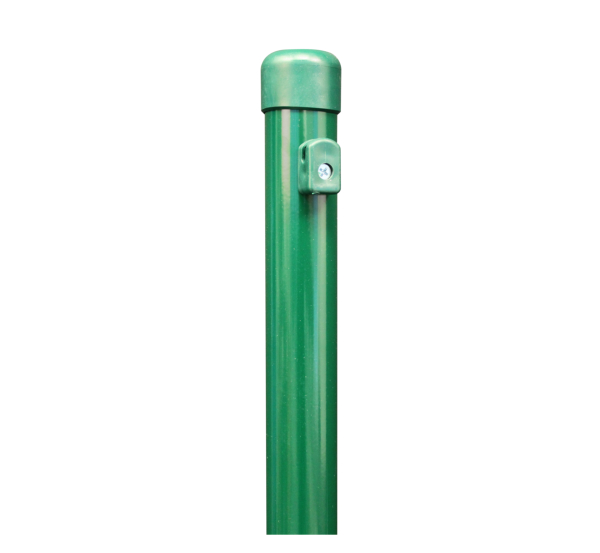 Fence post for wire mesh fences, Material: raw steel, Surface: sendzimir galvanised, green powder-coated RAL 6005, Length: 1500 mm, Post dia.: 34 mm, Mesh height: 1000 mm, 15-year warranty against rusting through