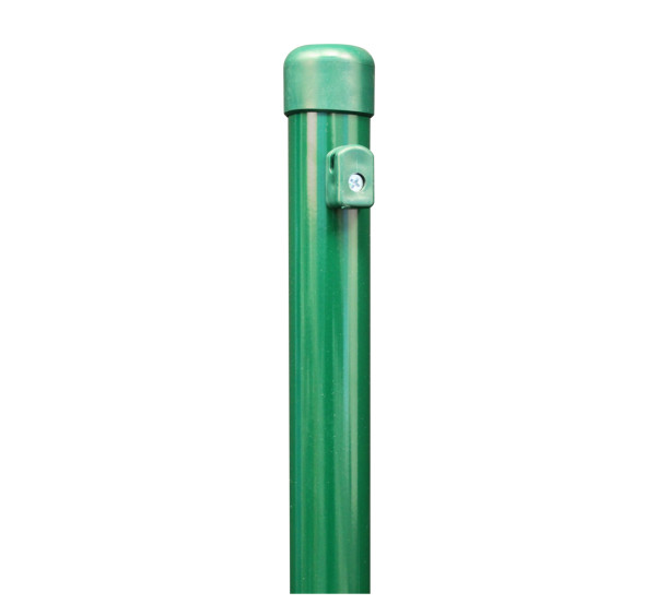 Fence post for wire mesh fences, Material: raw steel, Surface: sendzimir galvanised, green powder-coated RAL 6005, Length: 1750 mm, Post dia.: 34 mm, Mesh height: 1250 mm, 15-year warranty against rusting through