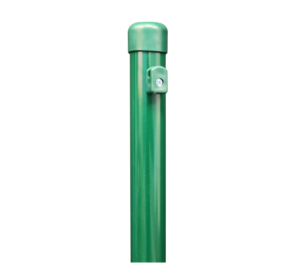 Fence post for wire mesh fences, Material: raw steel, Surface: sendzimir galvanised, green powder-coated RAL 6005, Length: 1750 mm, Post dia.: 38 mm, Mesh height: 1250 mm, 15-year warranty against rusting through