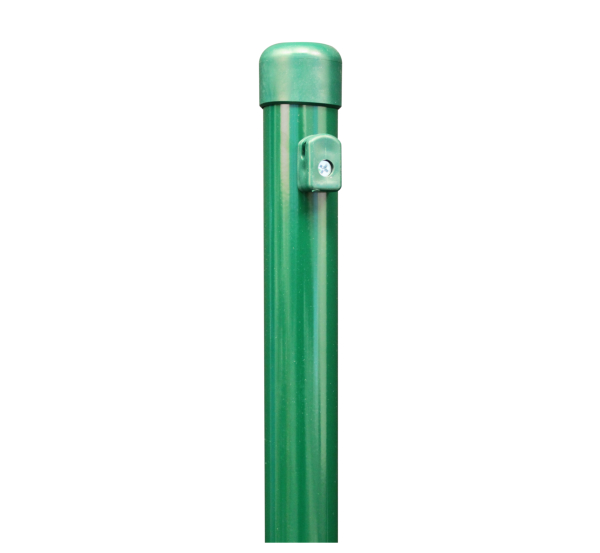 Fence post for wire mesh fences, Material: raw steel, Surface: sendzimir galvanised, green powder-coated RAL 6005, Length: 2250 mm, Post dia.: 38 mm, Mesh height: 1750 mm, 15-year warranty against rusting through