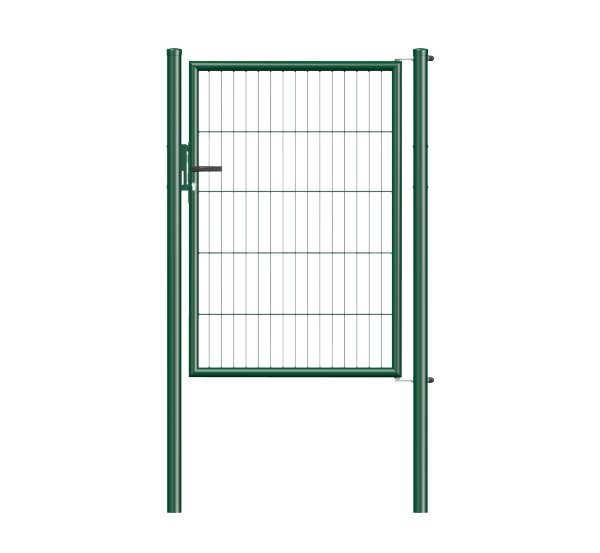 Bar grating single gate Garden, Material: raw steel, Surface: zinc phosphate plated, green powder-coated RAL 6005, for setting in concrete, Width from middle to middle of post: 1000 mm, Height: 1250 mm, Post length: 1750 mm, Post dia.: 60 mm, Frame thickness Ø: 42 mm, Filler material: 50 x 250 mm, 10-year warranty against rusting through