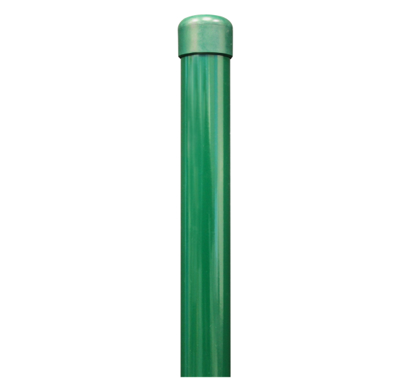 Fence post, undrilled, for fence post spikes, Material: raw steel, Surface: zinc phosphate plated, green powder-coated RAL 6005, Length: 965 mm, Post dia.: 34 mm, 10-year warranty against rusting through