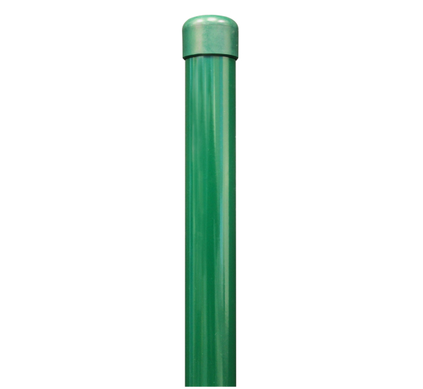Fence post, undrilled, for fence post spikes, Material: raw steel, Surface: zinc phosphate plated, green powder-coated RAL 6005, Length: 1690 mm, Post dia.: 34 mm, 10-year warranty against rusting through