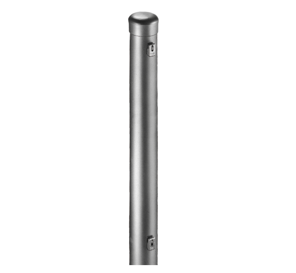 Zaunpfosten, gebohrt, gerade, für Maschendrahtgeflechte, Material: Stahl roh, Oberfläche: feuerverzinkt, zum Einbetonieren, Länge: 2750 mm, Pfosten-Ø: 60 mm, Wandstärke: 1,75 mm, Anzahl Drahthalter: 5, 15 Jahre Garantie gegen Durchrosten