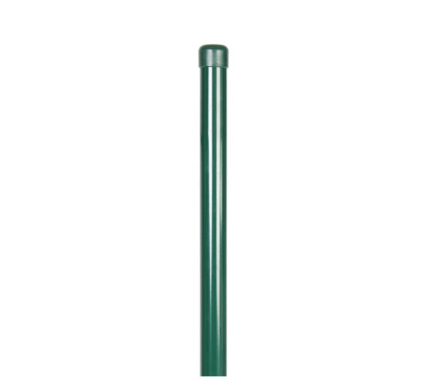 Zaunpfosten, gebohrt, gerade, für Maschendrahtgeflechte, Material: Stahl roh, Oberfläche: sendzimirverzinkt, grün kunststoffbeschichtet RAL 6005, zum Einbetonieren, Länge: 3000 mm, Pfosten-Ø: 60 mm, Wandstärke: 1,75 mm, Anzahl Drahthalter: 6, 15 Jahre Garantie gegen Durchrosten